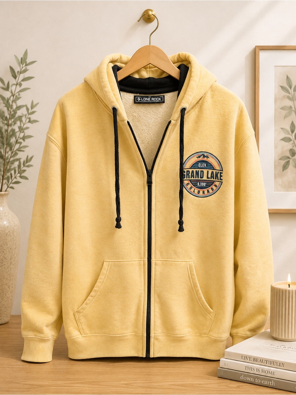 Grand Lake Yellow Zip-Up Hoodie Sweater